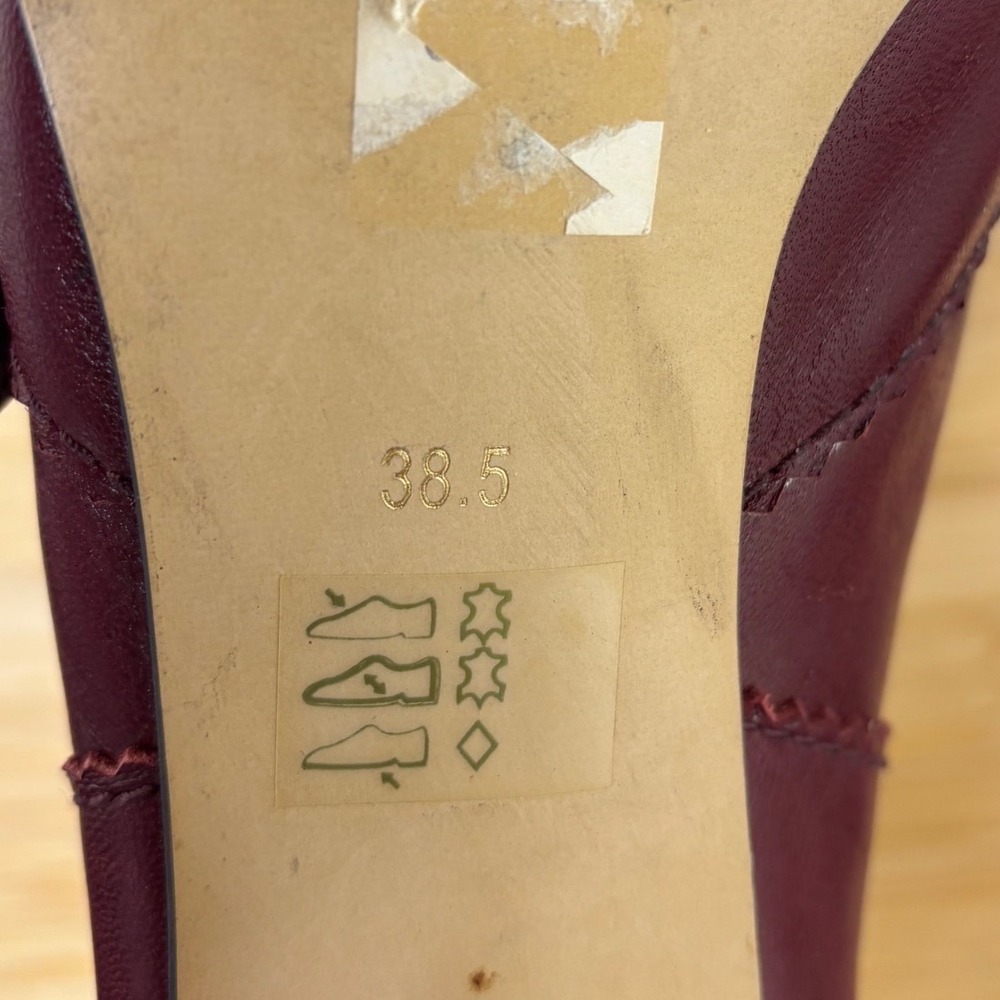 All Black Kiltie Loafer Pumps 38.5 Burgundy Leather Brogue‎ Buckle Heels 7.5-8 - Picture 12 of 15